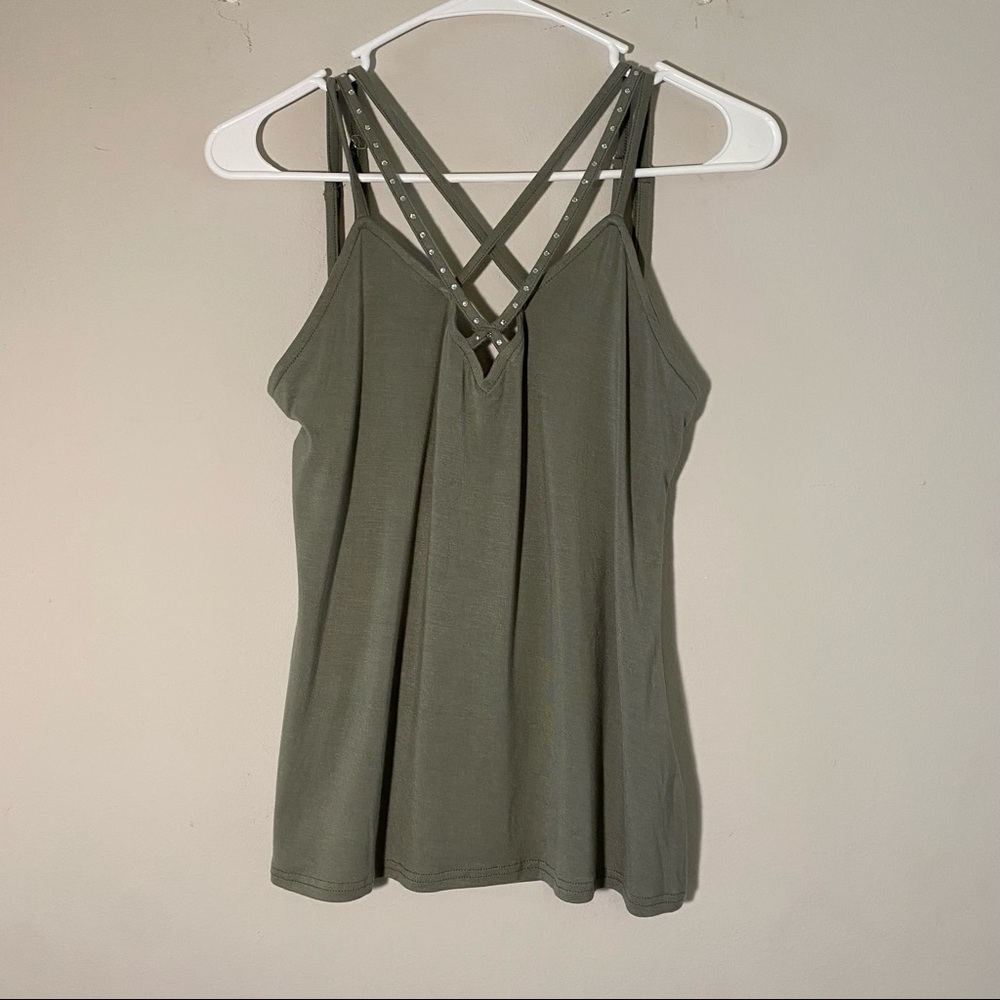 BKE • cross neck tank top with gem detail